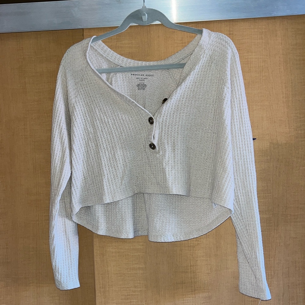 American Eagle Cream Waffle Knit Top